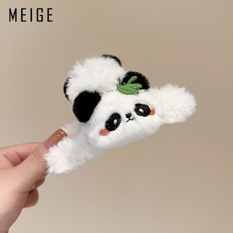 Sweet and cute panda grab clip female autumn and winter new plush hairline pressure hair headband headband headband shark clip set