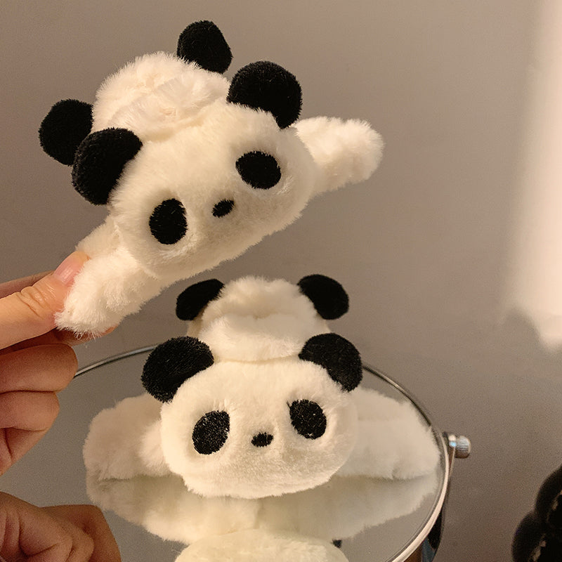Autumn and winter cute panda plush grab clip female back head hairpin cartoon clip disc hair shark clip hair accessories headdress