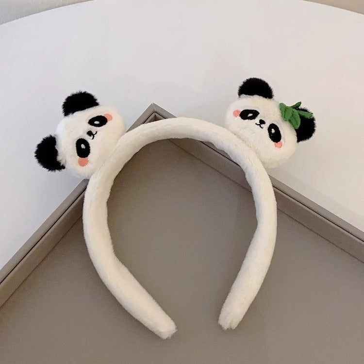 Sweet and cute panda grab clip female autumn and winter new plush hairline pressure hair headband headband headband shark clip set