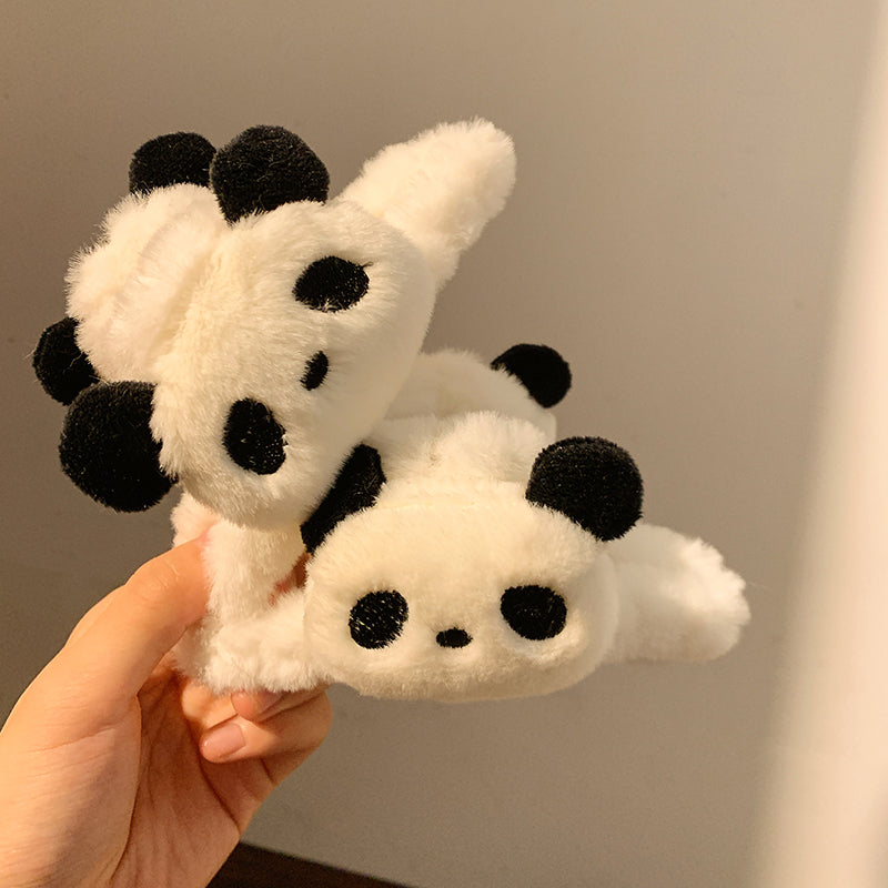 Autumn and winter cute panda plush grab clip female back head hairpin cartoon clip disc hair shark clip hair accessories headdress