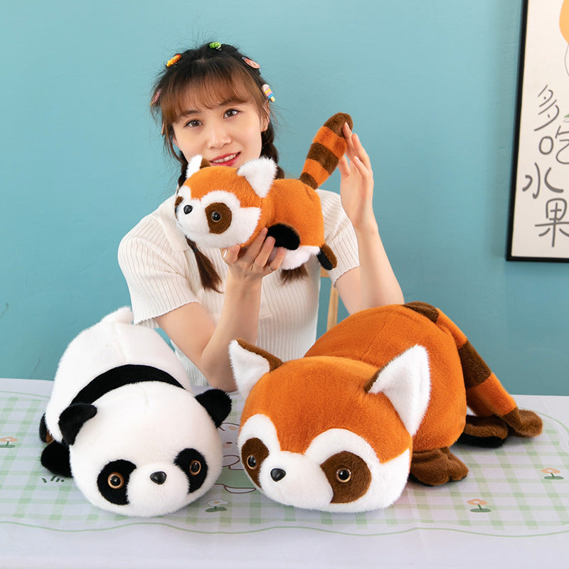 Flipped giant panda turned into brown red panda plush doll cute couple doll gift