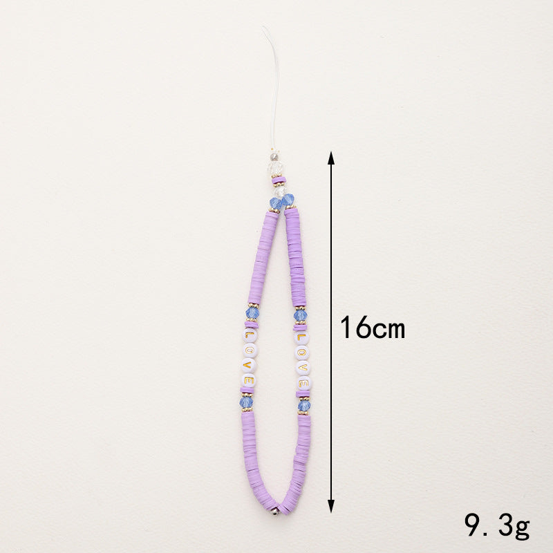 Cross-border new soft pottery alphabet mobile phone chain handmade DIY mobile phone case jewelry anti-loss and anti-drop short wrist strap women