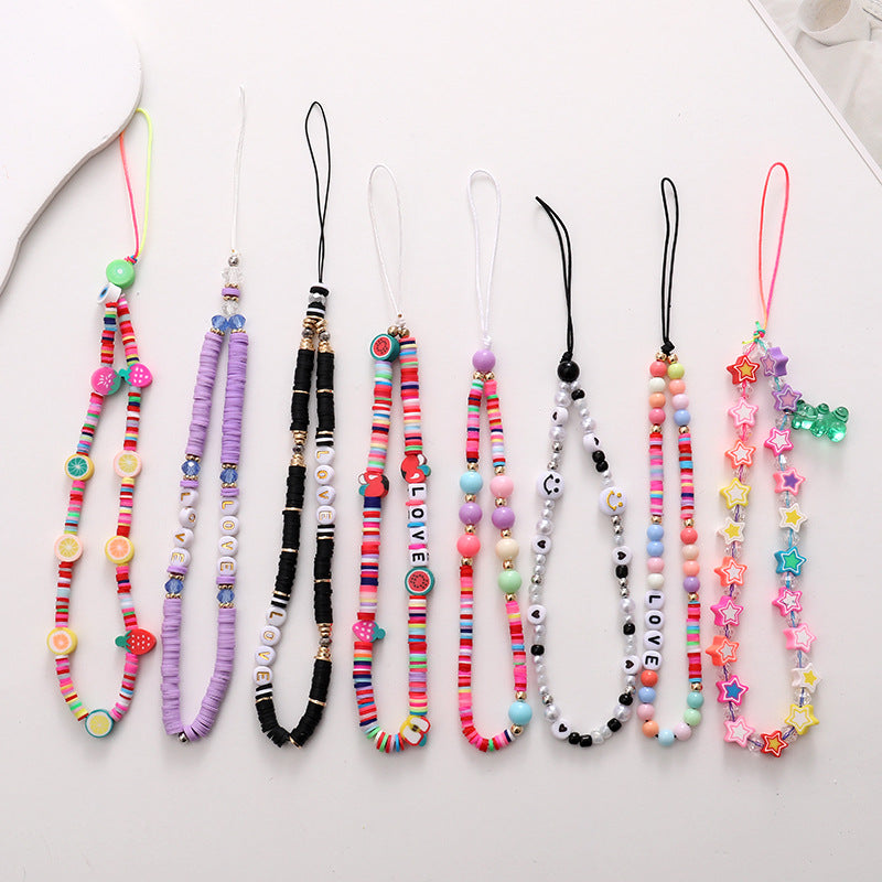 Cross-border new soft pottery alphabet mobile phone chain handmade DIY mobile phone case jewelry anti-loss and anti-drop short wrist strap women