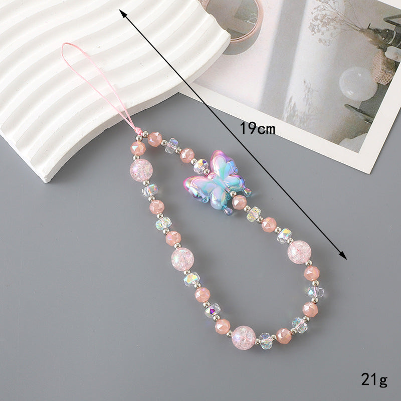 ins new pearl bow mobile phone chain cute pink handmade beaded pendant mobile phone lanyard chain female