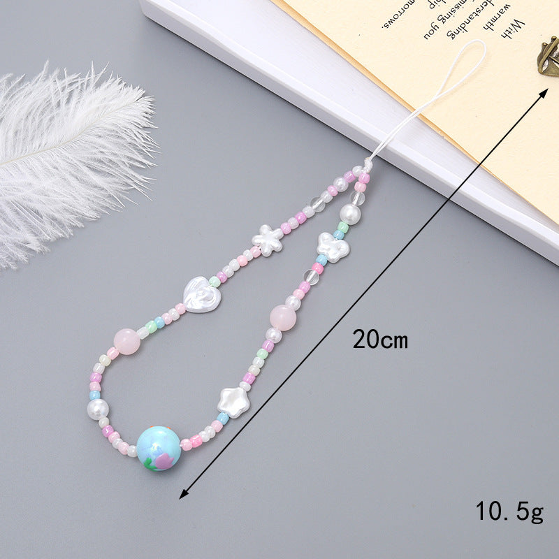 New candy color colored rice bead bow mobile phone chain ins small fresh ccd camera pendant mobile phone lanyard